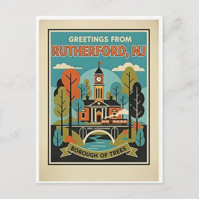 Rutherford NJ Borough of Trees Retro  Vykort (Framsida)