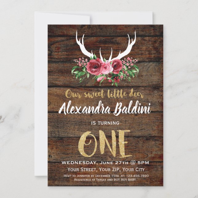 Rutic Hjort Birthday-inbjudan Inbjudningar (Framsida)