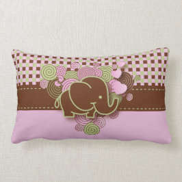Rutig babyelefant för rosor och för brunt lumbarkudde