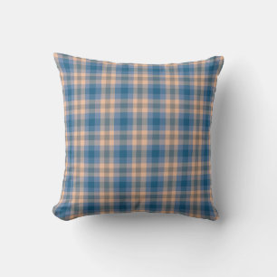 Rutig Beige Blå Grå Och Persika Plaid Kudde
