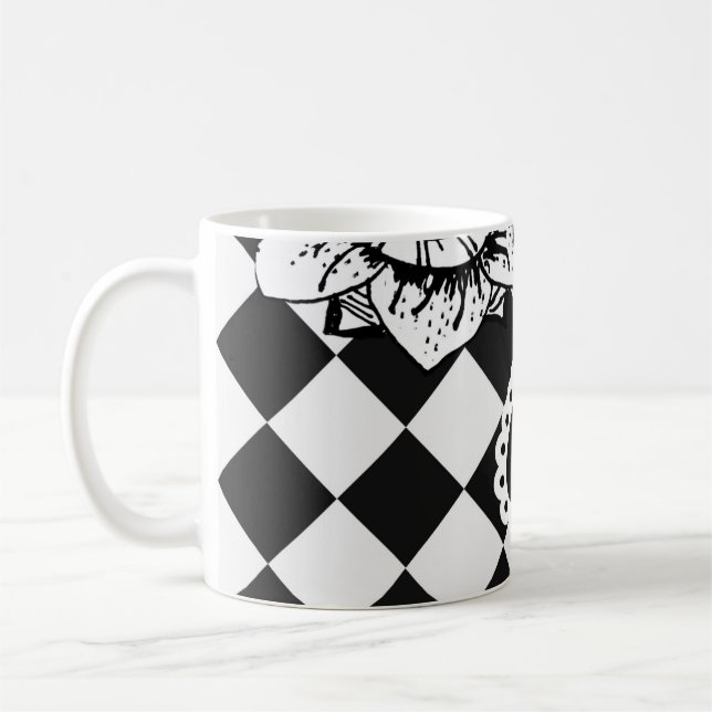 Rutig Blomma Ansikte | Surreal Kaffemugg (Vänster)