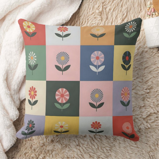 Rutig blomsterdesign kudde (Filt)