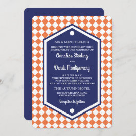 Rutig bröllopinbjudan för orange & för blått | inbjudningar