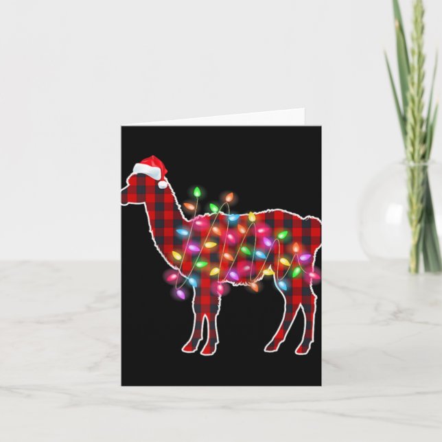 Rutig buffellama julpyjamas julbelysning  kort (Framsida)