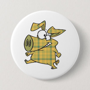 Rutig Cartoon Gris Rolig Tartan Jordbruksdjur Knapp
