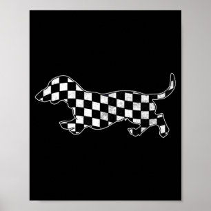 Rutig Dox Schablonsk Hund Retro Valp Kapplöpning W Poster