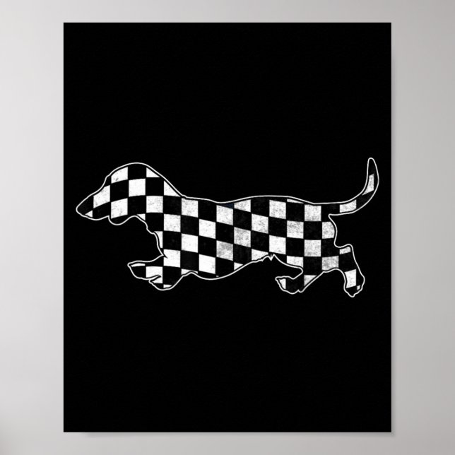 Rutig Dox Schablonsk Hund Retro Valp Kapplöpning W Poster (Framsidan)