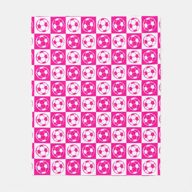 Rutig fotbolls-/fotbolls mönster - Rosa   Fleecefilt (Framsidan)