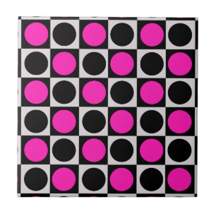 Rutig geometrisk rosa svarta cirkel prickar kakelplatta