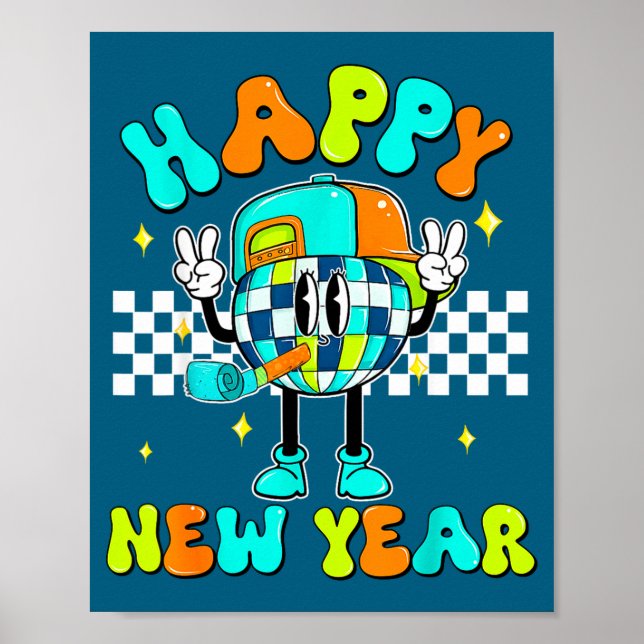 Rutig Gott Nytt År 2026 Disco Ball Nyår  Poster (Framsidan)