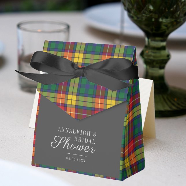 Rutig grön tartan bröllopsdusch i Plaid-stil Presentaskar (Plaid Rustic Buchanan Tartan Bridal Shower Favor Box)