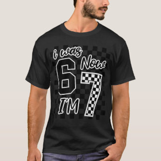 Rutig Jag var 6 Nu är jag 7 Födelsedag Sju År Gamm T Shirt