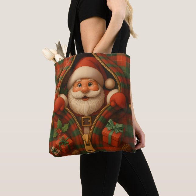 Rutig jul tomte juldesign  tygkasse (Närbild)