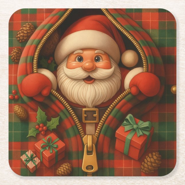Rutig jul tomte juldesign  underlägg papper kvadrat (Framsidan)
