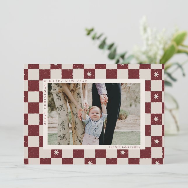 Rutig julfotoholidaykort julkort (Stående Fram)