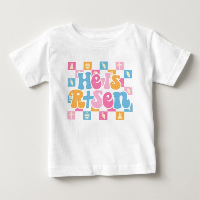 Rutig kristen påsk Han är uppstånden T Shirt (Framsida)