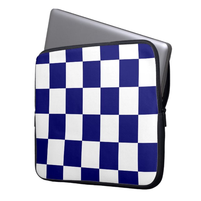 Rutig marin och vit laptop sleeve (Framsidan Vänster)
