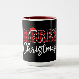 Rutig MERRY-design med tomteluva Mugg