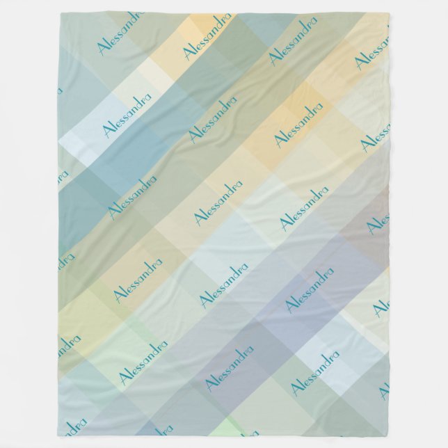 Rutig monogram Pastell Teal Blå Grön Gul Mauve Fleecefilt (Framsidan)