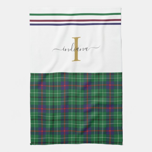 Rutig monogram skript Plaid Custom Kökshandduk (Vertikal)