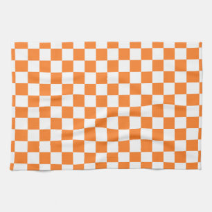 Rutig orange och vit kökshandduk
