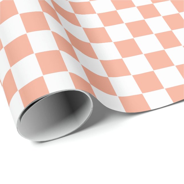 Rutig persika och vit  presentpapper (Rullad Hörn)