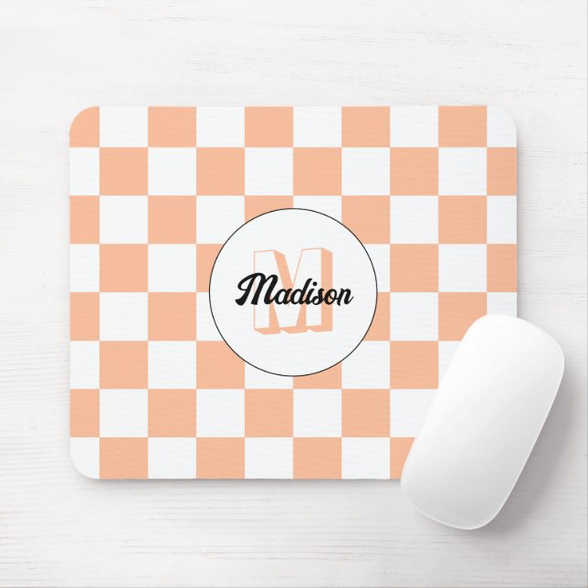 Rutig persika vit geometrisk retro monogram musmatta (Med mus)