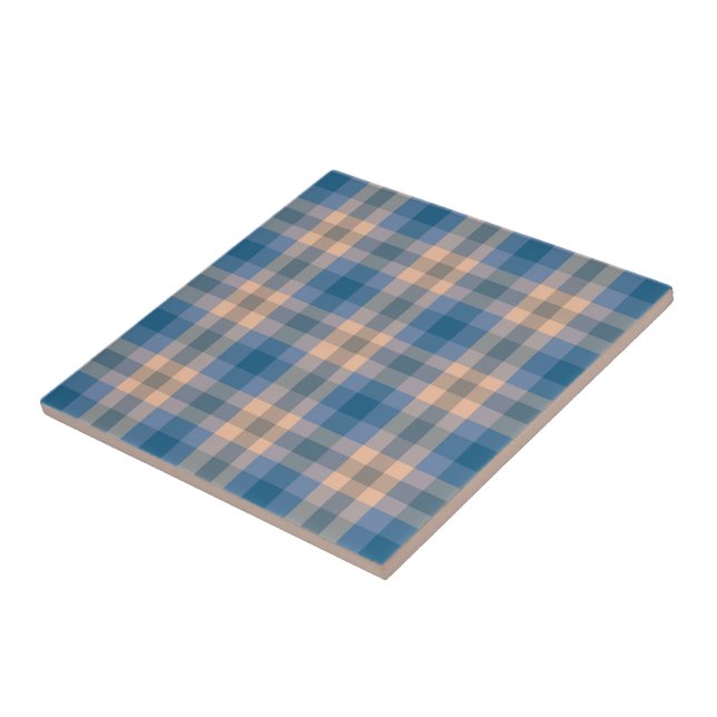 Rutig Plaid Beige Blå Grå Och Persika Kakelplatta (Sidan)