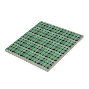 Rutig Plaid Tartan Gröna Ränder På Svart Kakelplatta