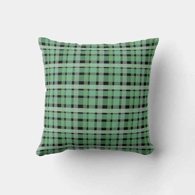 Rutig Plaid Tartan Gröna Ränder På Svart  Kudde (Baksida)