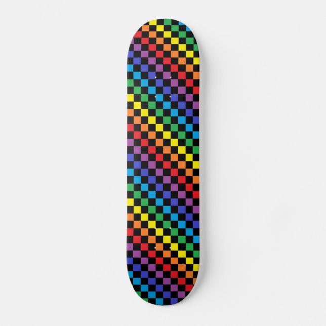 Rutig regnbågesvart mini skateboard bräda 18,5 cm (Framsida)