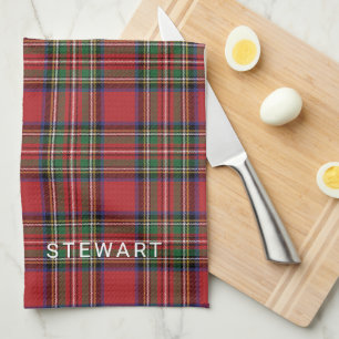 Rutig röd och grön Stewart-tartan Kökshandduk