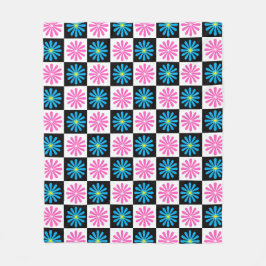 Rutig Rosa Blå Blommig Design Fleecefilt