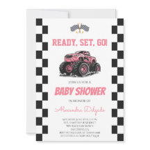 Rutig Rosa Flickor Monster Truck Baby Shower