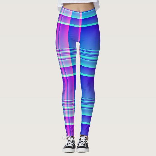 Rutig rosa- och blåttpläd leggings (Framsida)