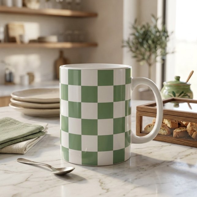 Rutig Salvia Grön och Vit Kaffemugg (Skapare uppladdad)