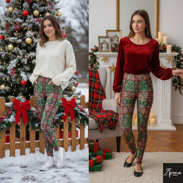 Rutig Skotsk Jul Röd Grön Traditionell Leggings