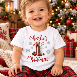 Rutig skräddarsydd julbjörn för baby:s första jul t shirt