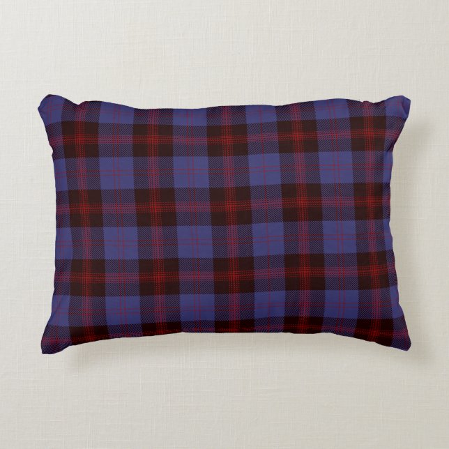 rutig tartan marinblå röd prydnadskudde (Framsidan)