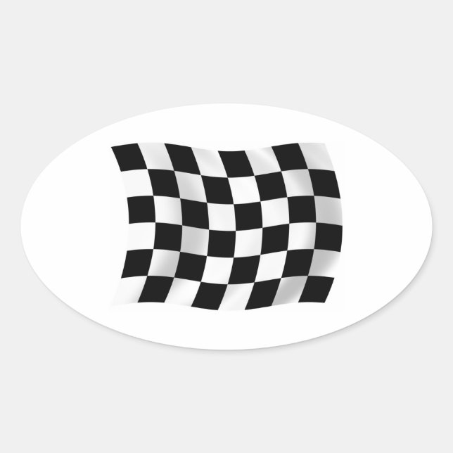 Rutig tävlingsflaggsticker ovalt klistermärke (Framsida)