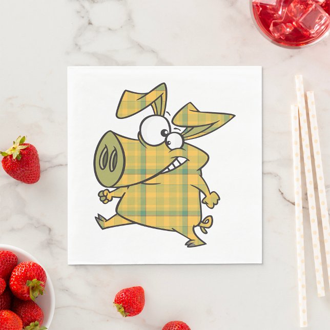 Rutig Tecknad Gris Rolig Tartan Gårdsdjur Pappersservett (Skapare uppladdad)