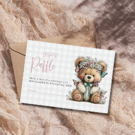 Rutig Teddybjörn Daisy Baby Shower Blöja Lotteri Tilläggskort