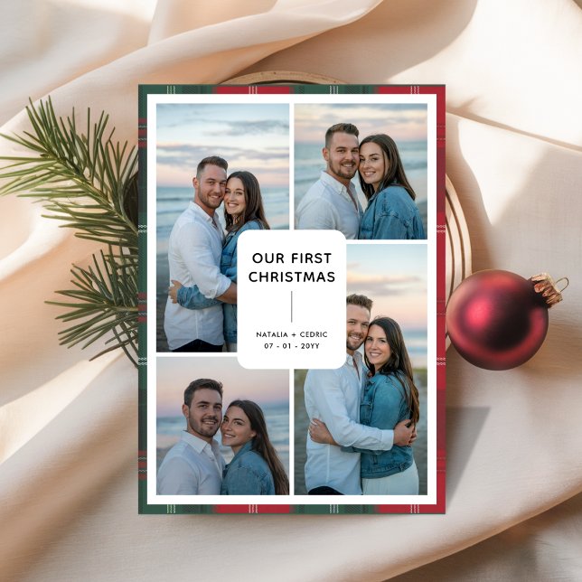 Rutig typografi Vår första jul Nygifta Julkort (Skapare uppladdad)