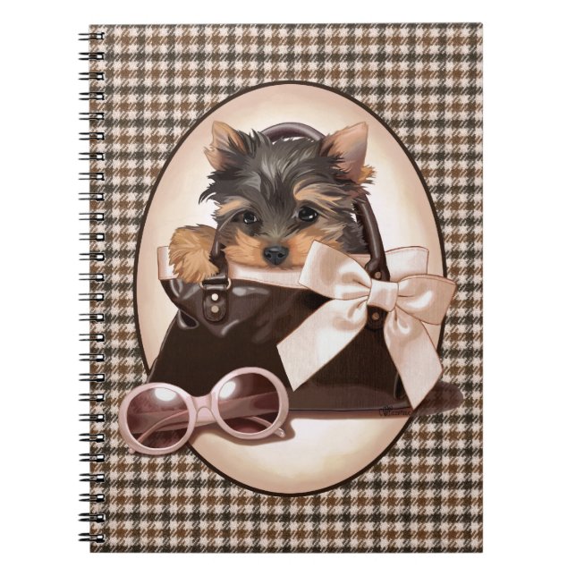 Rutig Yorkie-valp Anteckningsbok (Framsidan)