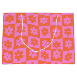 Rutiga Förvrängda Retro Rosa och Orange Blommor