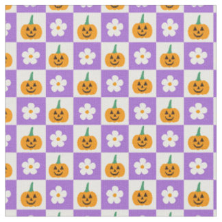 Rutiga halloweenpumpor och retroblommor tyg