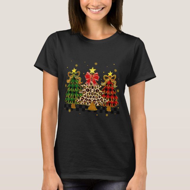 Rutiga julgranar Röd Grön Randig Leopard  T Shirt (Framsida)