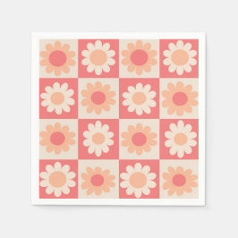 Rutiga Retro Blommor Mönster i Persika Fuzz Pappersservett