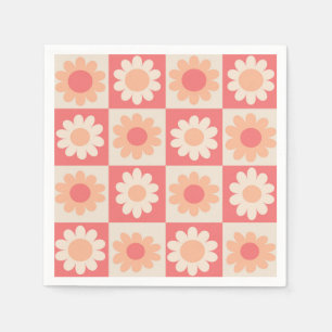 Rutiga Retro Blommor Mönster i Persika Fuzz Pappersservett