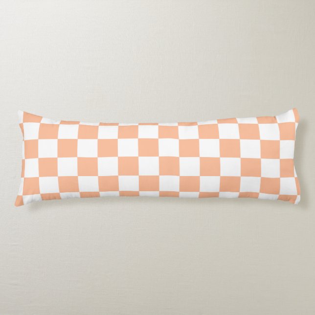 Rutiga rutor fersken orange vit geometrisk kroppskudde (Framsidan)